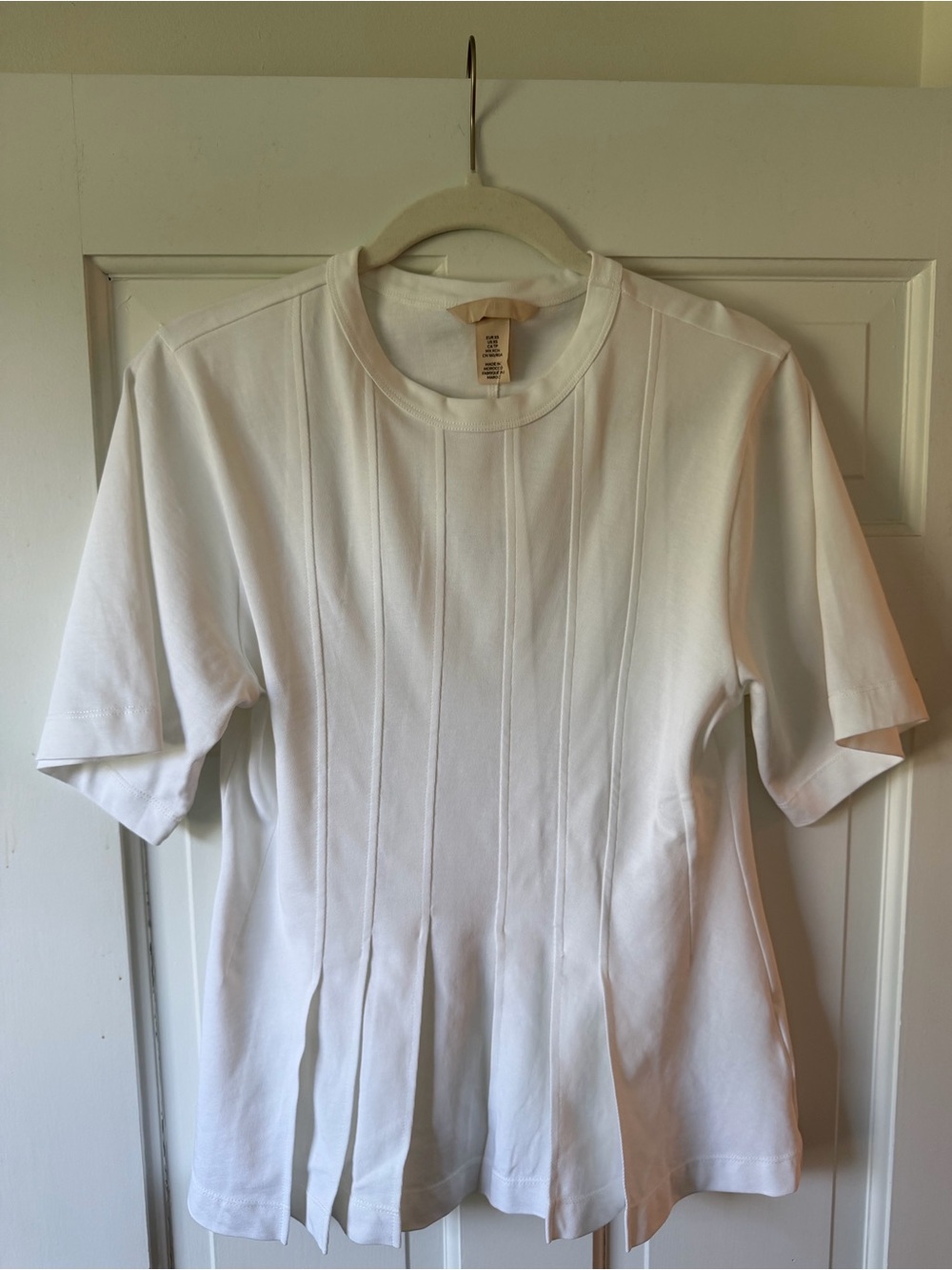 H&M White Womens Studio Collection Short-Sleeve Pleated Tee